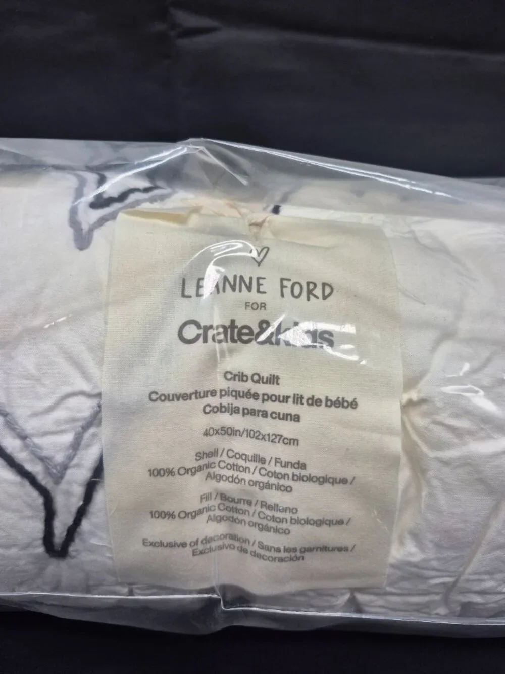 Crate & Kids Leanne Ford Charcoal Heart Crib Quilt Cotton White Gray Black 40x50
